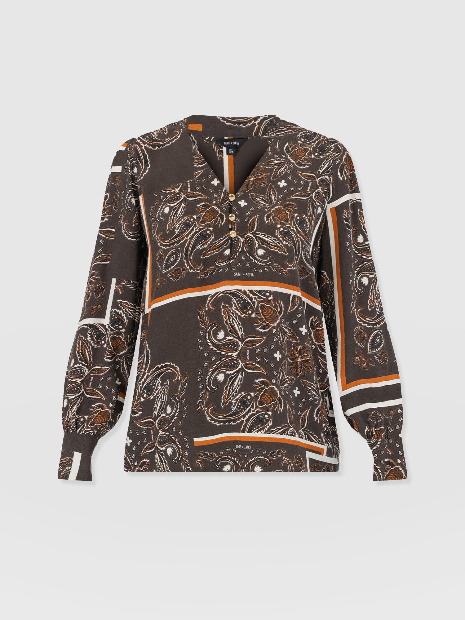 Joselyn V Neck Blouse - Brown Paisley - Women's Blouses | Saint + Sofia? USA